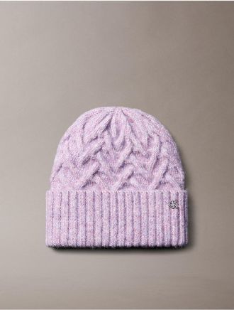 Calvin Klein Womens Cable Knit Cuff Hat - Purple