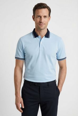 Olymp Poloshirt OLYMP Casual, Herren, Gr. XXL, blau (bleu), Piqu&eacute;, Obermaterial: 100% Baumwolle, Shirts Poloshirt, farbliche Kontrast-Details