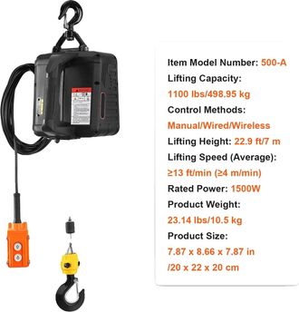 OEM Cabrestante El&eacute;ctrico, Capacidad De 1100 Lb, Control Remoto Inal&aacute;mbrico, 500 A