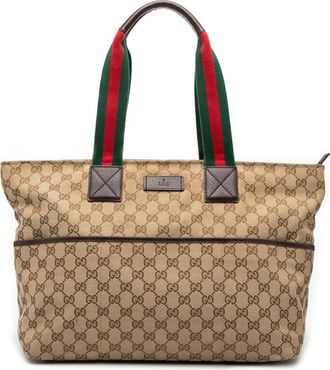 Gucci Pre-owned Womens Gg Canvas Web Tote - Tan Textile - One Size