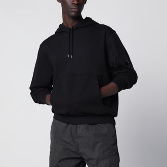 C.P. Company Felpa con cappuccio in pile diagonale di cotone nera