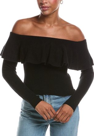 Autumn Cashmere Rib Off The Shoulder Ruffle Cashmere Sweater