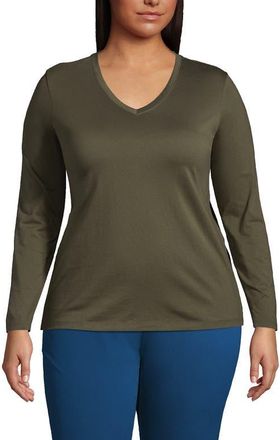 Lands End Supima Cotton Long Sleeve V-Neck T-Shirt in Forest Moss at Nordstrom, Size 1X