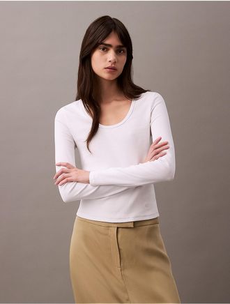 Calvin Klein Jeans Calvin Klein Womens Cotton Contour Rib U-Neck Tee - White - XS