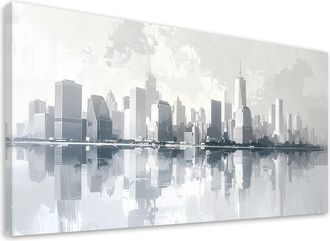Feeby Cuadro En Lienzo, Rascacielos De Nueva York Arquitectura De Ciudad En Blanco, 120x60