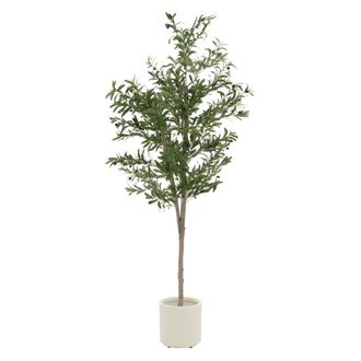 ML Design Ml-design - Olivo Artificial 180 Cm Decorativo, Planta Falsa Grande Con Tronco De Madera Natural, Hojas De Tela Y Frutos De Pl&aacute;stico De Interior/exter