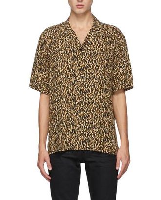 Saint Laurent Brown Printed Short Sleeve Shirt Size 15.5