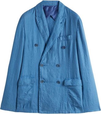Aspesi Linnen dubbelborstige blazer Sugimoto stijl - Heren - Blazers - Blauw - S - Linnen - Jassen