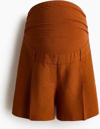 H&M Mama Linen-blend Shorts in Burnt Orange at Nordstrom, Size Xx-Large