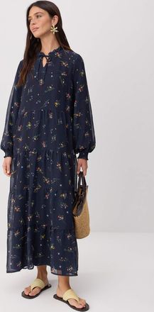 Trendyol Modest Dames Donkerblauw Bloemen Maxi Lang Avond / Dagelijks Recht Modest Jurken