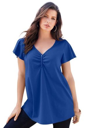 Roaman's Plus Size Cotton Ultimate Flutter Sleeve Sweetheart Tee in Ultra Blue at Nordstrom, Size 16