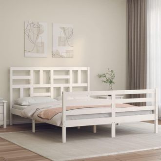Berkfield Home Bed Frame with Headboard White 160x200 cm Solid Wood