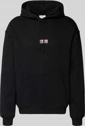 Les Deux Hoodie mit Logo-Print Modell Chase in Black, Gr&ouml;&szlig;e XXL