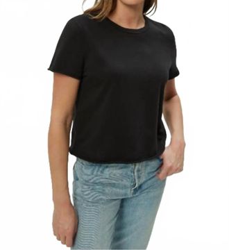Michael Stars Jackie Raw Edge Short Sleeve Daily Crew Tee In Black