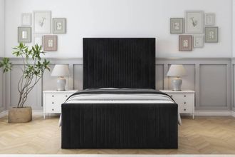 Sloomy Kingsley Naples Frame-Mattress - 50 Upholstered Headboard in Black | Size: Small Double