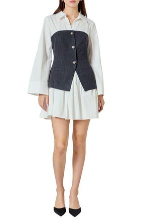 endless rose Mixed Media Long Sleeve Minidress in Black at Nordstrom, Size Small