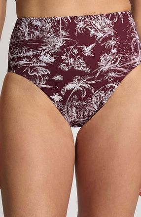 Lands End Cheeky High Waisted Bikini Bottoms in Burgundy Island Scenic at Nordstrom, Size 10