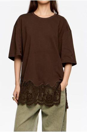 Bimba & Lola Oversize Lace T-Shirt in Dark Brown at Nordstrom, Size X-Small Eu