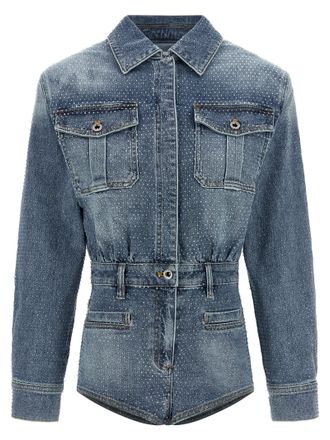 Self Portrait Rhinestone Denim Tute Intere Blu-Donna