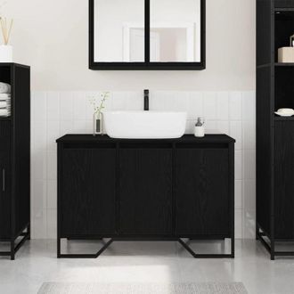 vidaXL Mobiletto per Lavabo con porta Rovere Nero 91 x 35 x 60 cm - Vidaxl