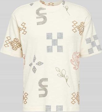 Mc Neal Regular Fit T-Shirt mit Allover-Stitching in Ecru, Gr&ouml;&szlig;e XXL