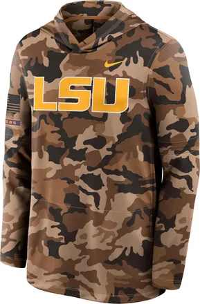 Nike LSU 2026 Military Appreciation Nike Mens Dri-FIT College Long-Sleeve Hooded Top in Brown | 03B92EALSN-954