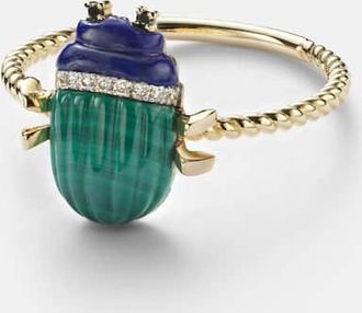 Yvonne Léon Scarabee Mini 9kt gold ring with gemstones