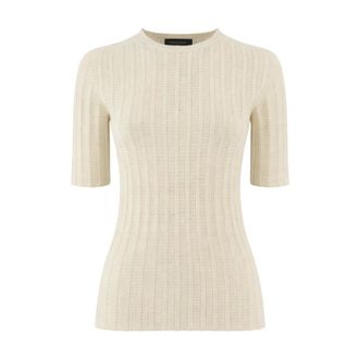 Fabiana Filippi Round-neck Knitwear, female, Beige, Size: M Ribbed Crew-neck Sweater