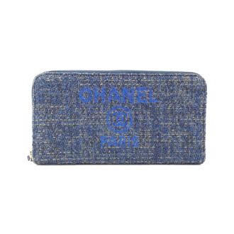 Chanel Navy Canvas Nylon Long Wallet (Bi-Fold) (Pre-Owned)