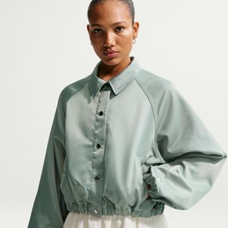 Nike Womens Nike Sportswear Oversized Satin Coaches Jacket in Green | IF0561-006