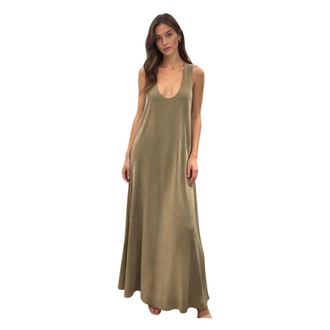 Simona Corsellini Maxi Dresses, female, Green, Size: XS Abito lungo in satin con fibia sul dietro