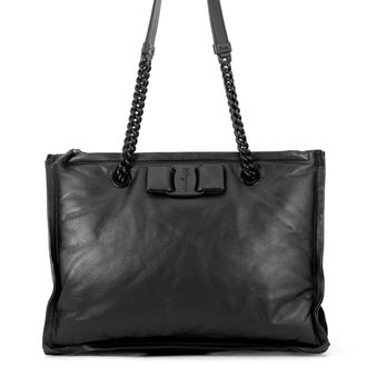 Ferragamo Black Leather Handbag Tote Bag (Pre-Owned)