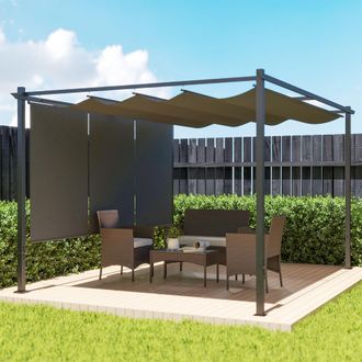 OUTSUNNY 3 x 4m Metal Pergola with Retractable Roof & Roller Shade in Grey
