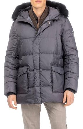 Gorski Mens Apres-Ski Jacket with Detachable Genuine Shearling Hood Trim in Anthracite/black at Nordstrom, Size Xx-Large