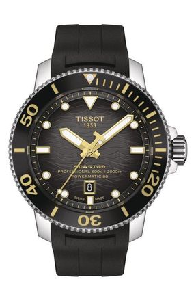 Tissot Seastar 2000 Professional Powermatic 80 Rubber Strap Watch, 46mm in Grey Gradient at Nordstrom
