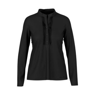 Marc Cain Longsleeve met zijden bies - Dames - Tops - Zwart - Maat: L Zijde