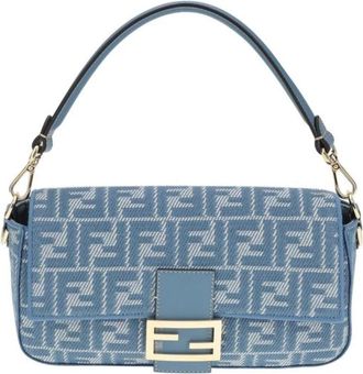 Fendi Handbags, female, Blue, ONE SIZE, Denim-effect FF Jacquard Shoulder Bag