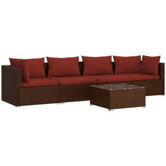 vidaXL 5 Pcs Garden Lounge Set Con Coj&iacute;n Mimbre Pe Brown