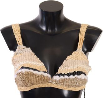 Dolce & Gabbana Vrouwen Beige Stro Raffia Gehaakte Cover-Up Top