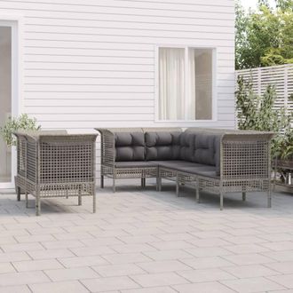 vidaXL Set De Muebles De Jard&iacute;n 7 Pzas Y Cojines Rat&aacute;n Sint&eacute;tico Gris Vidaxl
