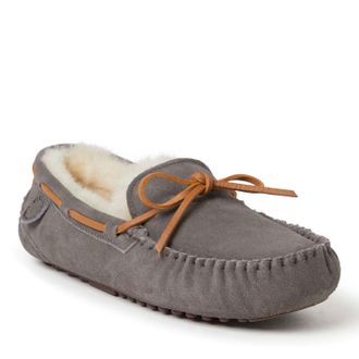 Dearfoams Fireside By Dearfoams Mens Victor Genuine Shearling Moccasin with Tie