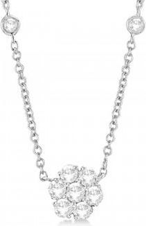 Allurez Flower Pendant Diamond Station Necklace 14k White Gold (1.00ct)