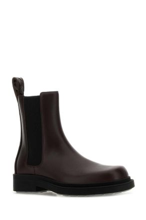 Bottega Veneta Mens Dark Brown Leather Chelsea Ben Ankle Boots Toffee Stivali