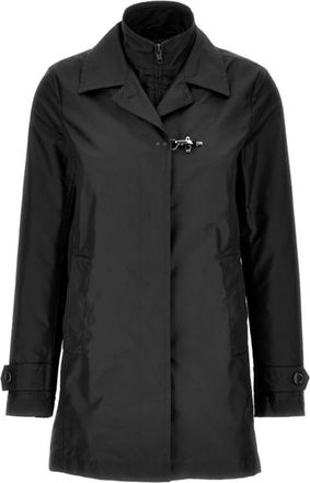 Fay Zwarte ochtendjas met hydrorepellent behandeling - Dames - Mantel - Zwart - L - Linnen - Jassen