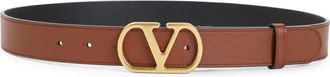 Valentino Garavani Bruine leren riem met Vlogo gesp - Dames - Riemen - Bruin - 85 CM - Leer - Accessoires