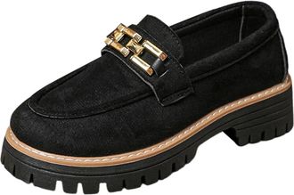 Generic Black Female Fashionable Soft Sole Low Heel Breathable Minimalist Style Solid Color Metal Chain One Foot Kick Shallow Mouth Lazy Shoes for Easy Moveme