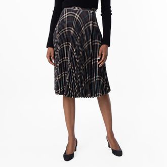 Burberry Check Pleated Midi Skirt, Brand Size 4 ( US Size 2 )