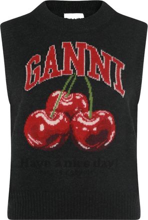 Ganni Cherry-embroidered Top