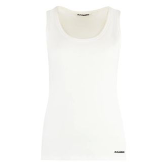 Jil Sander Sleeveless Tops, female, White, XS, Ribbed Cotton Tank Top