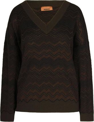 Missoni V-neck Knitwear, female, Brown, XS, Wool Blend Jumper
